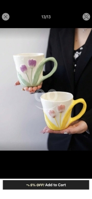 Cuisine dans Abdeh - أكواب السيراميك المزينة بنقوش التوليب البارزة | Handcrafted Tulip Ceramic Mugs