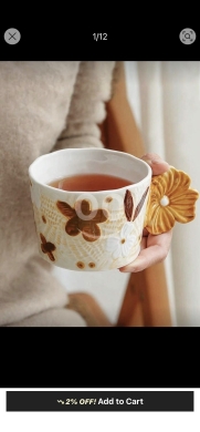 Cuisine dans Abdeh - أكواب السيراميك الكلاسيكية المزينة بزهور بارزة | Creative Floral Embossed Ceramic Mug
