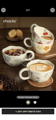 أكواب "شوكسيلا" السيراميك بنقوش الزهور | Choxila Flower Style Ceramic Mugs — 3