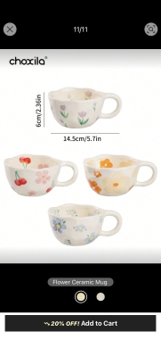 أكواب "شوكسيلا" السيراميك بنقوش الزهور | Choxila Flower Style Ceramic Mugs — 4