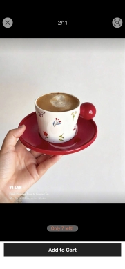 طقم كوب وصحن السيراميك بنقوش الزهور (200 مل) | 200ml Ceramic Floral Coffee Cup & Saucer S… — 2