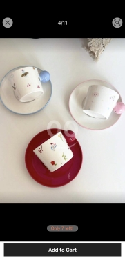 Kitchen in Abdeh - طقم كوب وصحن السيراميك بنقوش الزهور (200 مل) | 200ml Ceramic Floral Coffee Cup & Saucer Set