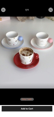 طقم كوب وصحن السيراميك بنقوش الزهور (200 مل) | 200ml Ceramic Floral Coffee Cup & Saucer S… — 3
