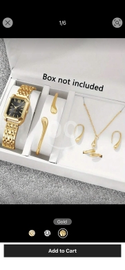 Health & Beauty in Abdeh - طقم ساعة اليد الذهبية الفاخرة للفتيات (6 قطع) | 6pcs Gold Watch & Jewelry Set for Her