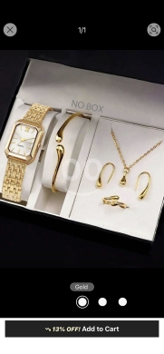 طقم ساعة اليد الذهبية الفاخرة للفتيات (6 قطع) | 6pcs Gold Watch & Jewelry Set for Her — 3