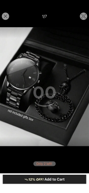 الملابس، الأحذية والزينة في عبده - طقم الساعة السوداء الكلاسيكية للرجال (4 قطع) | 4pcs Minimalist Black Roman Quartz Watch & Jewelry Se