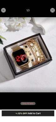 Health & Beauty in Abdeh - طقم ساعة LED الذهبية مع أساور مغناطيسية (5 في 1) | 5-in-1 Gold LED Watch & Magnetic Bracelet Set