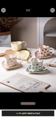 Kitchen in Abdeh - طقم كوب وصحن السيراميك بتصميم القلب الإبداعي (قطعتين) | 2pcs Creative Heart-Shaped Cup & Saucer Set