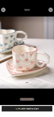 طقم كوب وصحن السيراميك بتصميم القلب الإبداعي (قطعتين) | 2pcs Creative Heart-Shaped Cup & … — 5