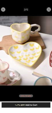 طقم كوب وصحن السيراميك بتصميم القلب الإبداعي (قطعتين) | 2pcs Creative Heart-Shaped Cup & … — 2