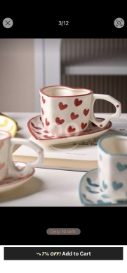 طقم كوب وصحن السيراميك بتصميم القلب الإبداعي (قطعتين) | 2pcs Creative Heart-Shaped Cup & … — 3