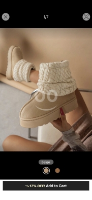 حذاء الثلج المبطن بالفرو مع تصميم الجورب | Plush-Lined Knitted Sock Snow Boots — 5