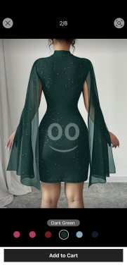 فستان "إلينزجا" القصير اللامع بتصميم الكاب | Elenzga Elegant Glitter Cape Sleeve Mini Dre… — 4