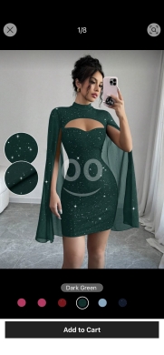 فستان "إلينزجا" القصير اللامع بتصميم الكاب | Elenzga Elegant Glitter Cape Sleeve Mini Dre… — 6