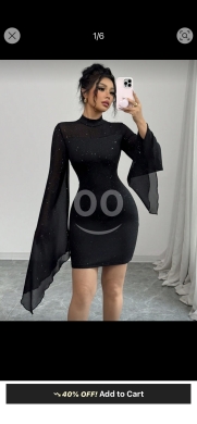 فستان "إلينزجا" القصير اللامع بتصميم الكاب | Elenzga Elegant Glitter Cape Sleeve Mini Dre… — 9