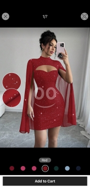 فستان "إلينزجا" القصير اللامع بتصميم الكاب | Elenzga Elegant Glitter Cape Sleeve Mini Dre… — 3