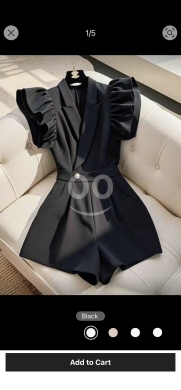 الملابس، الأحذية والزينة في عبده - جمبسوت فرنسي كلاسيكي أنيق | French Style Lapel Romper Jumpsuit