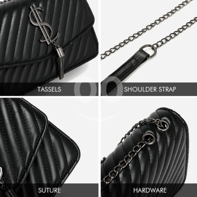 Elegant Black Quilted Bag - حقيبة سوداء أنيقة بتصميم مبطن وسلسلة فاخرة — 2