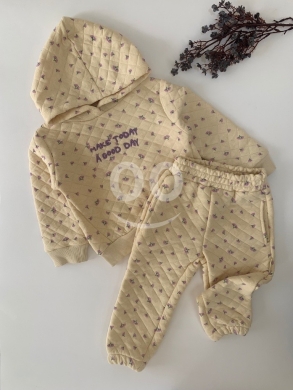 Produits pour bébés et enfants dans Batroun - Colydoo Quilted Beige Kids Hoodie and Pants Set - &ldquo;Make Today a Good Day&rdquo; Cozy Outfit