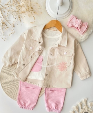 Produits pour bébés et enfants dans Batroun - Colydoo Baby Girl Outfit - Beige Jacket with Pink Pants | 3-Piece Spring Set