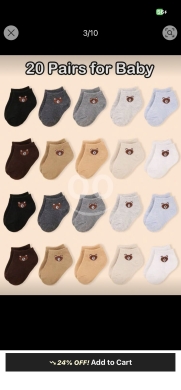 مستلزمات الاطفال في عبده - مجموعة جوارب الدببة الصغيرة للأطفال (20 زوجًا) | 20 Pairs Little Bear Toddler Socks Set