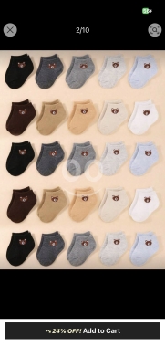 مجموعة جوارب الدببة الصغيرة للأطفال (20 زوجًا) | 20 Pairs Little Bear Toddler Socks Set — 2