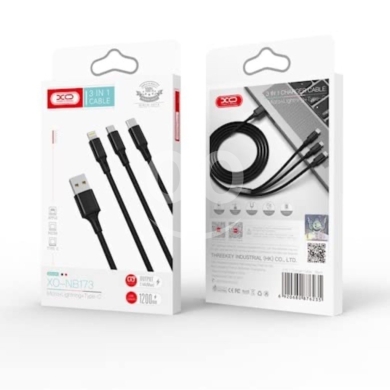 Mobile accessories in Nabatyeh - XO - NB173 Cable USB 3w1 - Lightning + USB-C + microUSB 1,2 m 2,4A
