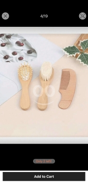 Baby & Kids Stuff in Abdeh - طقم العناية بشعر الطفل من الخشب الطبيعي | Natural Wooden Baby Hair Brush & Comb Set