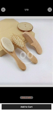 طقم العناية بشعر الطفل من الخشب الطبيعي | Natural Wooden Baby Hair Brush & Comb Set — 2