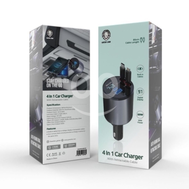 اكسسوارات الهاتف المحمول في نبطيه - Green Lion - 4 In1 Car Charger With Retractable Cable