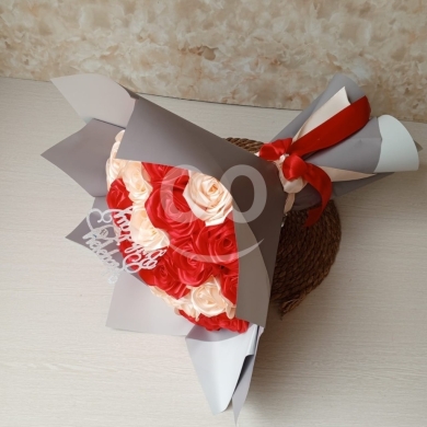 Morpho Luxury Handmade Satin Rose Bouquet (25 Flowers) - Red & Cream Permanent Gift for… — 2