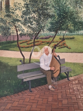 Other home furniture in Sin El Fil - Oil Painting on canvas of an old Ukrainian man playing the bandoura