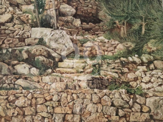 Other home furniture in Sin El Fil - Oil Painting on canvas stone terraces built with irregular earthy colored rocks