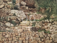 Oil Painting on canvas stone terraces built with irregular earthy colored rocks