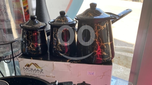 Kitchen appliances in Jeita - MOMAZ 3-Piece Black & Gold Marble Enamel Coffee Warmer & Storage Jar Set
