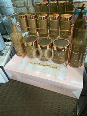 Kitchen appliances in Jeita - MOMAZ 12-Piece Copper & Gold Marbled Glass Spice Jar, Oil & Vinegar Cruet Set with Metal Rack