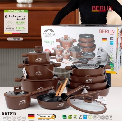 MOMAZ Berlin Series 18-Piece Cookware Set - High Quality Non-Stick, PFOA-Free German… — 2