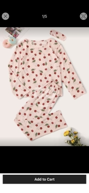 طقم بيجامة بنقشة الكرز مع غطاء للعين | Cherry Print Pajama Set with Eye Cover — 2