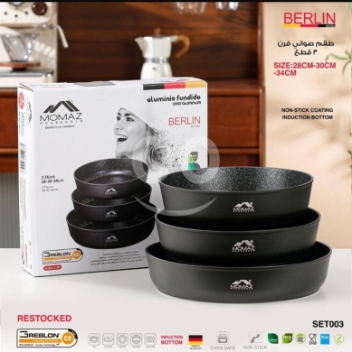Kitchen appliances in Jeita - MOMAZ BERLIN 3-Piece Non-Stick Aluminum Serving Pan Set (28-34cm) | Induction Ready SET003
