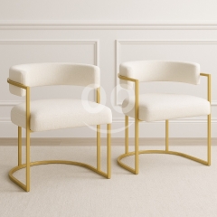 طقم كراسي مخملية بيضاء فاخرة بهيكل ذهبي عصري | Elegant White Velvet Chairs with Modern Gold Frame