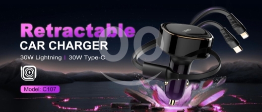 Vehicles accessories in Dam Wel Farez - شاحن سيارة سريع 60 واط مع كابلات قابلة للسحب | 60W Fast Car Charger with Retractable Cables