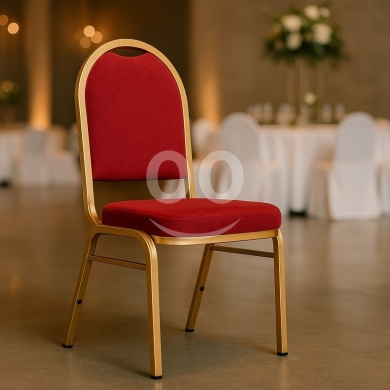 كرسي حفلات ذهبي فاخر مع مقعد مخملي أحمر | Luxury Gold Banquet Chair with Red Velvet Seat — 2