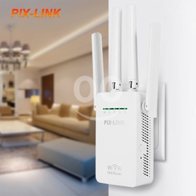 Computers Parts & Software Accessories in Dam Wel Farez - جهاز مقوي إشارة واي فاي لاسلكي | PIX-LINK Wireless WiFi Signal Repeater Booster with 4 Antennas