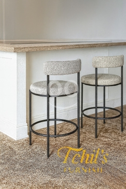 Mobilier et équipement de bureau dans Aley - طقم كراسي بار مودرن بقماش منقوش وهيكل معدني | Modern Patterned Bar Stools with Black Metal Frame
