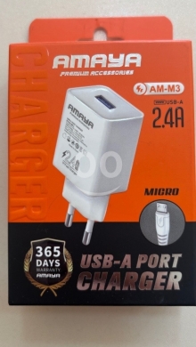 Mobile accessories in Bab Al Ramel - شاحن أمايا ٢.٤ أمبير مع كابل مايكرو بضمان سنة | AMAYA 2.4A Charger & Micro USB Cable
