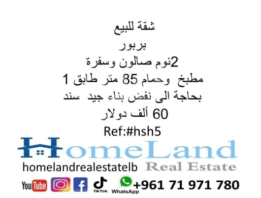 Apartments for sale in Barbour - شقة للبيع بربور 2نوم صالون وسفرة مطبخ وحمام 85 متر طابق 1 بحاجة الى نفض بناء جيد سند 60 ألف دولار