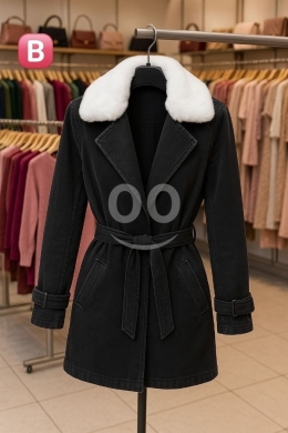Chic Belted Denim Trench-Style Jacket | Women's Faux Fur Collar Mid-Length Coat — 2