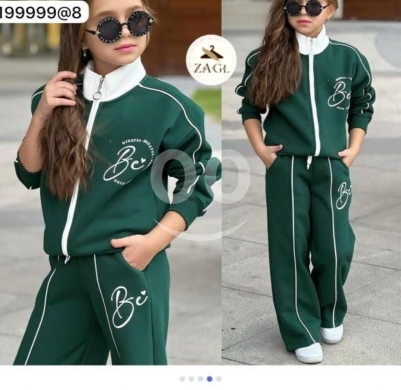 طقم رياضي (بجامة) بناتي شتوي محير | سويت شيرت بياقة عالية وبنطلون بأرجل واسعة | صنع في لب… — 3