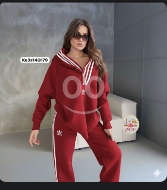 Women's Warm Winter Fleece Tracksuit Set | Striped V-Neck Hoodie & Pants Sportswear — 3