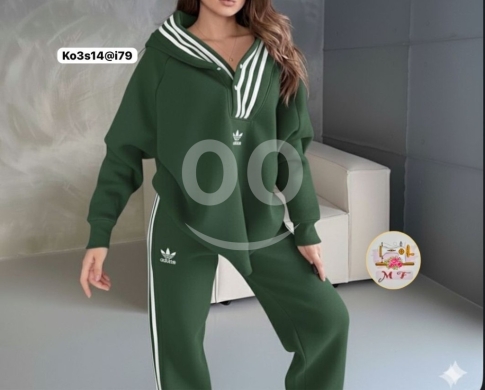 Women's Warm Winter Fleece Tracksuit Set | Striped V-Neck Hoodie & Pants Sportswear — 2